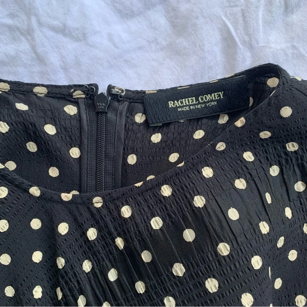 Rachel Comey New Delirium Silk Polka Dot Ruched Midi Short Sleeve Dress Black - Picture 8 of 14